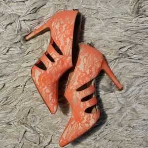 SOLD Neon orange lace ankle boots